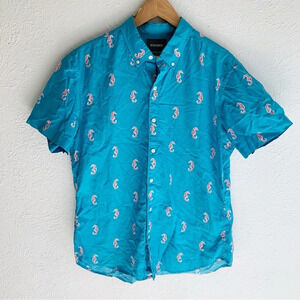 Bonobos Riviera Short Sleeve Shirt Turquoise Seahorse Print Sz Large Slim Fit